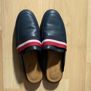 Sperry Navy Waypoint Mule Loafers with Red and White Band